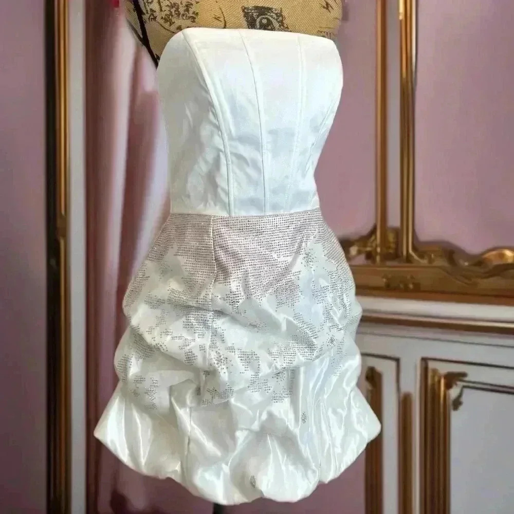 GUNNE SAX x JESSICA MCCLINTOCK Y2K white bubble glitter mini dress winter formal